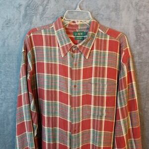 Vtg‎ J CREW Oarsman Shirt Mens XL Tall  100% Linen Plaid Long Sleeve 80's-90's